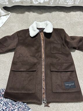 Brown Coat with Cream Shearling Collar